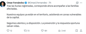 Omar Fernández llama a apoyar a familias afectadas por lluvias
