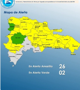 Lluvias obligan al COE a mantener alerta en 27 provincias y el Distrito Nacional