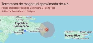 Sismo de magnitud 4.6 se registra con epicentro próximo a Punta Cana