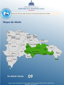 COE emite alerta verde para nueve provincias y el Distrito Nacional