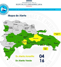 COE reduce a cuatro las demarcaciones en alerta amarilla y mantiene 16 en verde